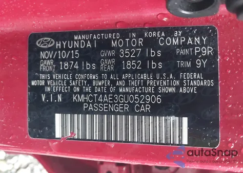 2016 Hyundai Accent Se z USA, uszkodzony, nr VIN KMHCT4AE3GU052906